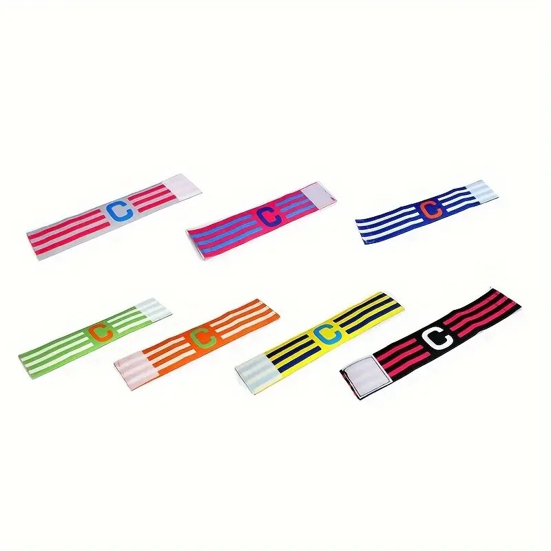 Brazalete de capitán de fútbol elástico con letra “C” y colores con rayas